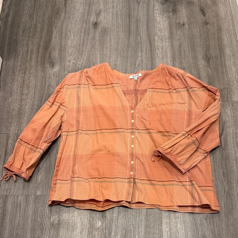 Madewell Tangerine Checkered Top